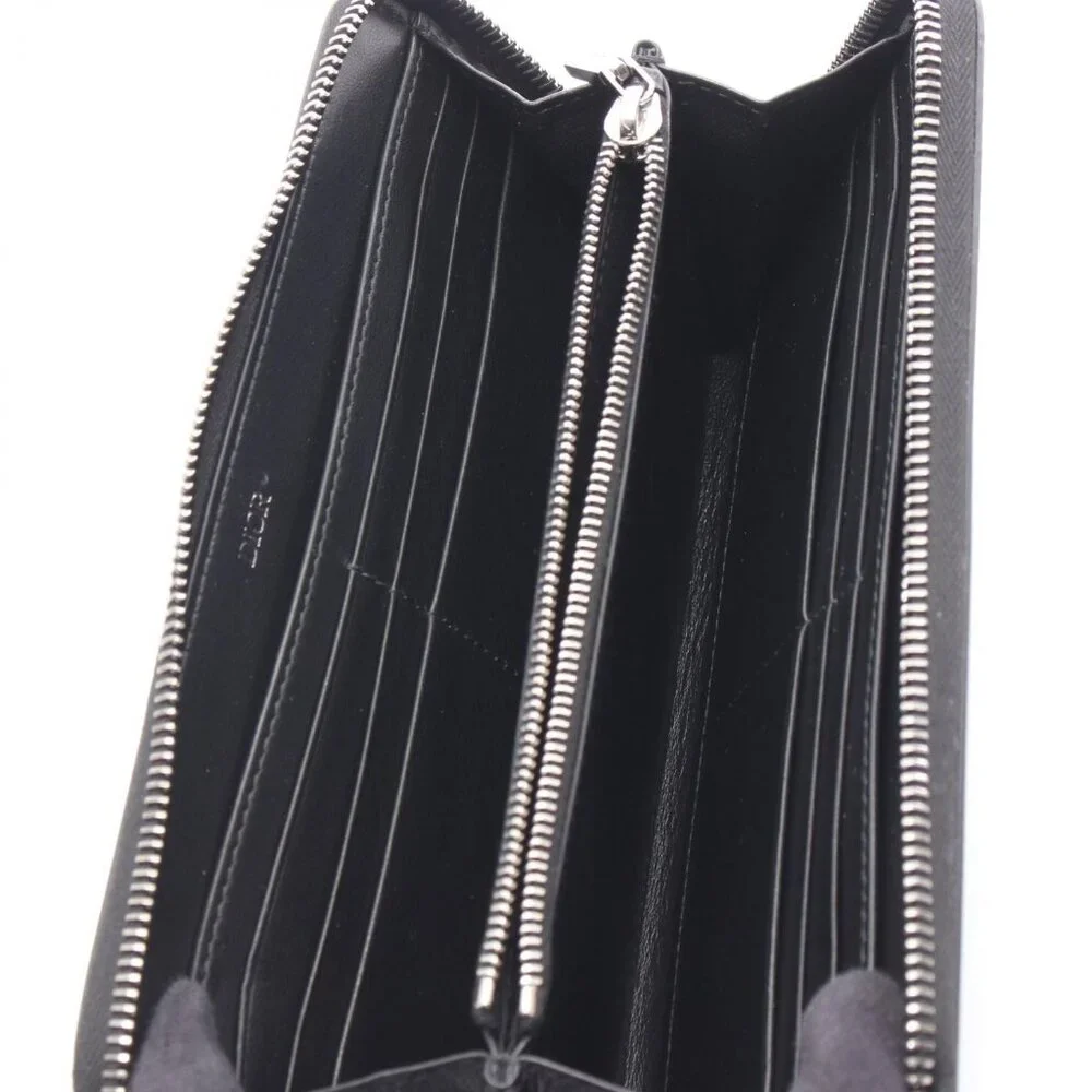 Dior Round Long Wallet Logo Black Gray Leather Round Long Wallet